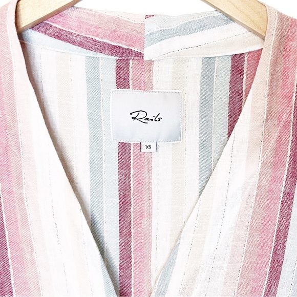 Rails Thea Tropic Stripe Button Front Tie Linen Short Sleeve Top - Picture 5 of 6